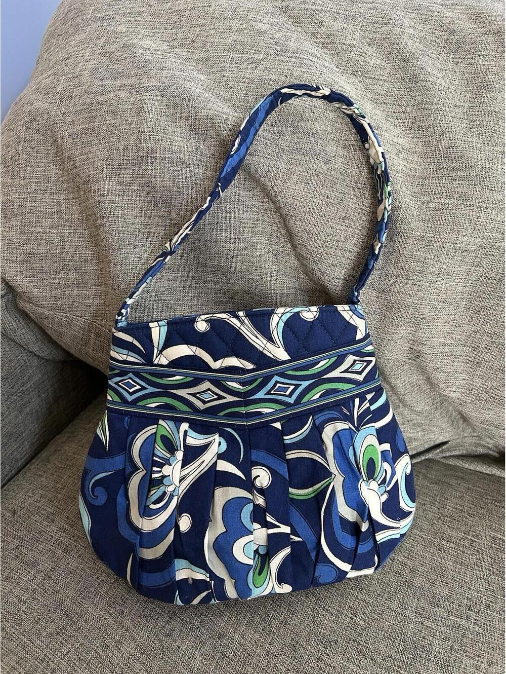 Vera Bradley Hannah Purse Mediterranean Blue Pattern Small Handbag Top Zip